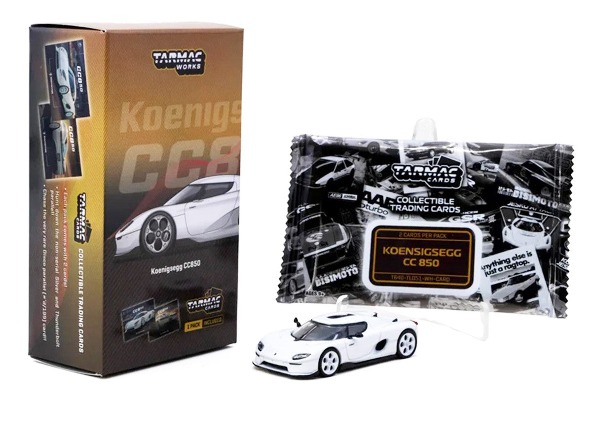 Koenigsegg CC850 White with Tarmac Cards "Global64" Series 1/64 Diecast Model by Tarmac Works-1