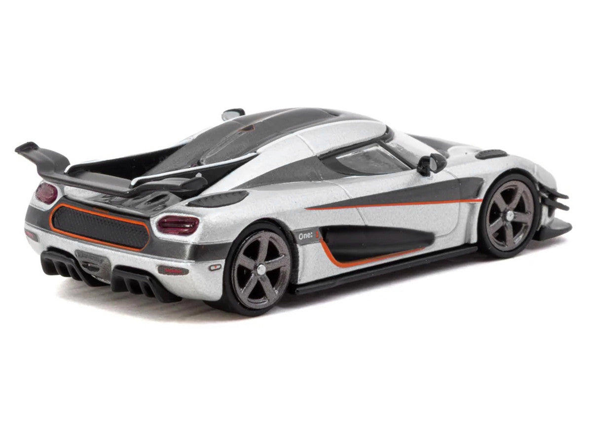 Koenigsegg One:1 Silver Metallic with Black Stripes "Global64" Series 1/64 Diecast Model Car by Tarmac Works-2