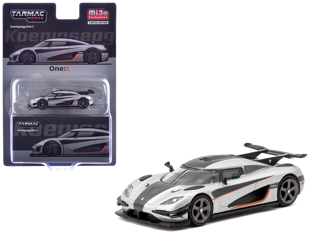 Koenigsegg One:1 Silver Metallic with Black Stripes "Global64" Series 1/64 Diecast Model Car by Tarmac Works-0