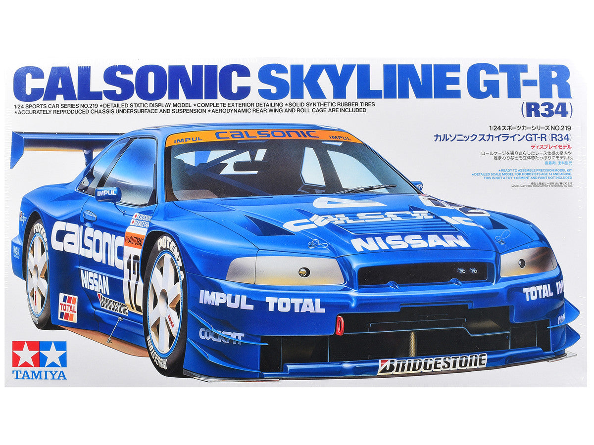 Model Kit Nissan Skyline GT-R (R34) "Calsonic" 1/24 Scale Model by Tamiya-0