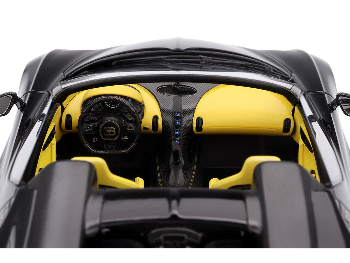 Bugatti W16 Mistral Black with Yellow Interior 1/18 Model Car by Top Speed-3