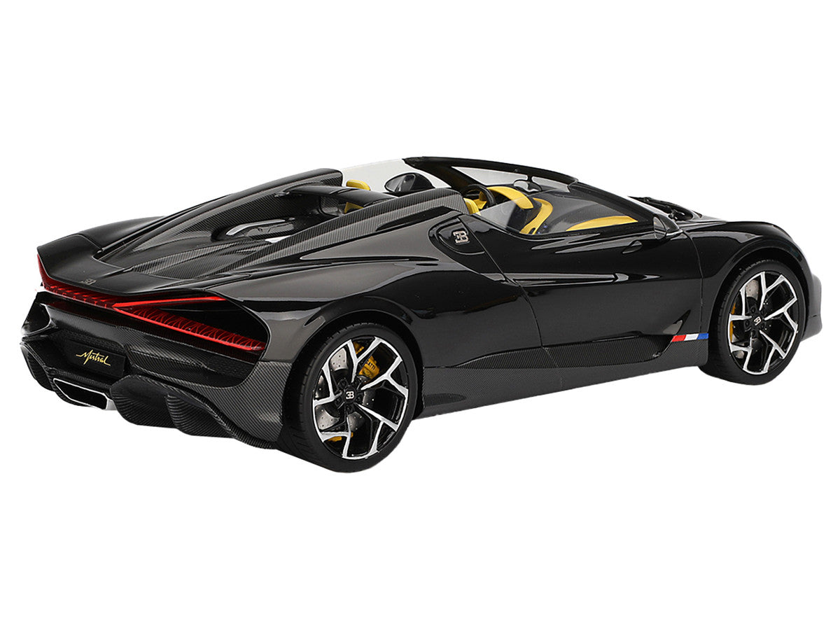Bugatti W16 Mistral Black with Yellow Interior 1/18 Model Car by Top Speed-1