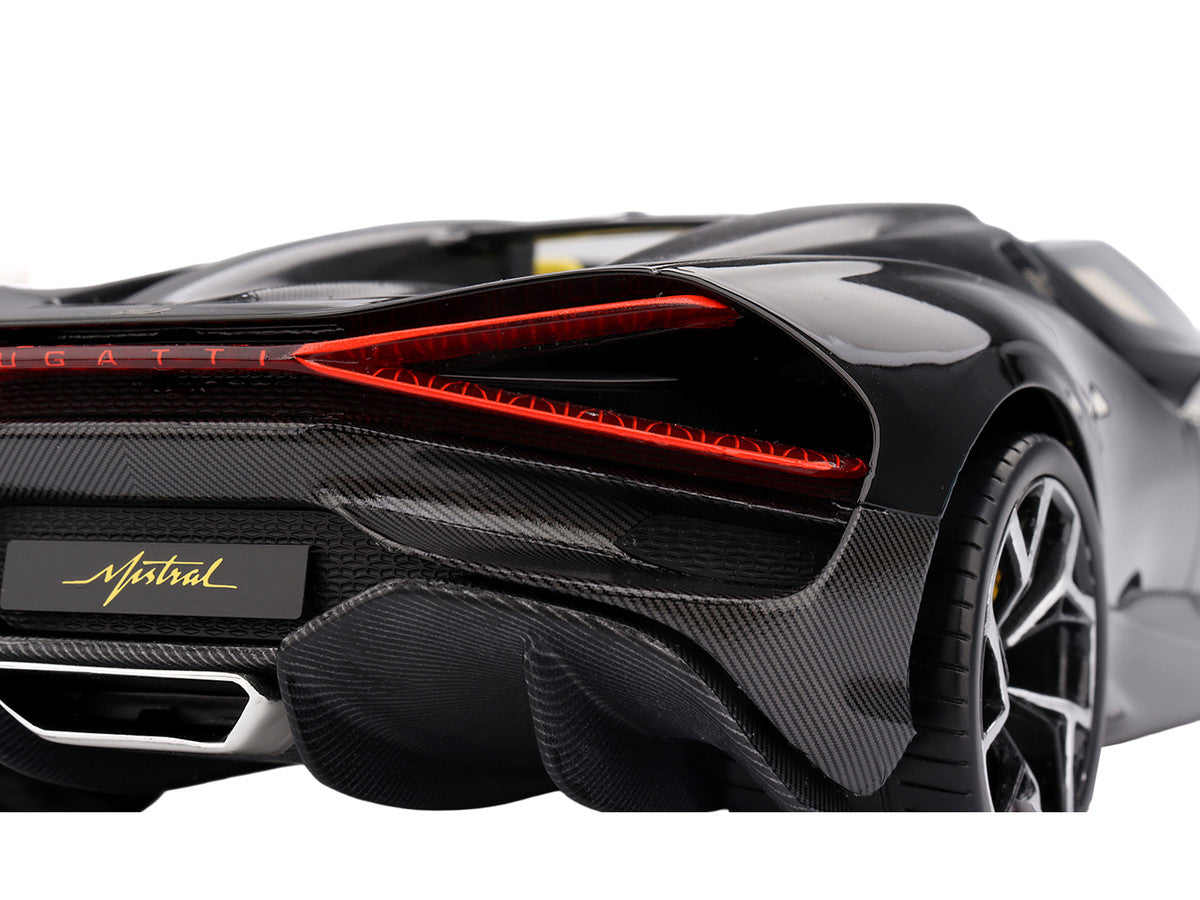Bugatti W16 Mistral Black with Yellow Interior 1/18 Model Car by Top Speed-2