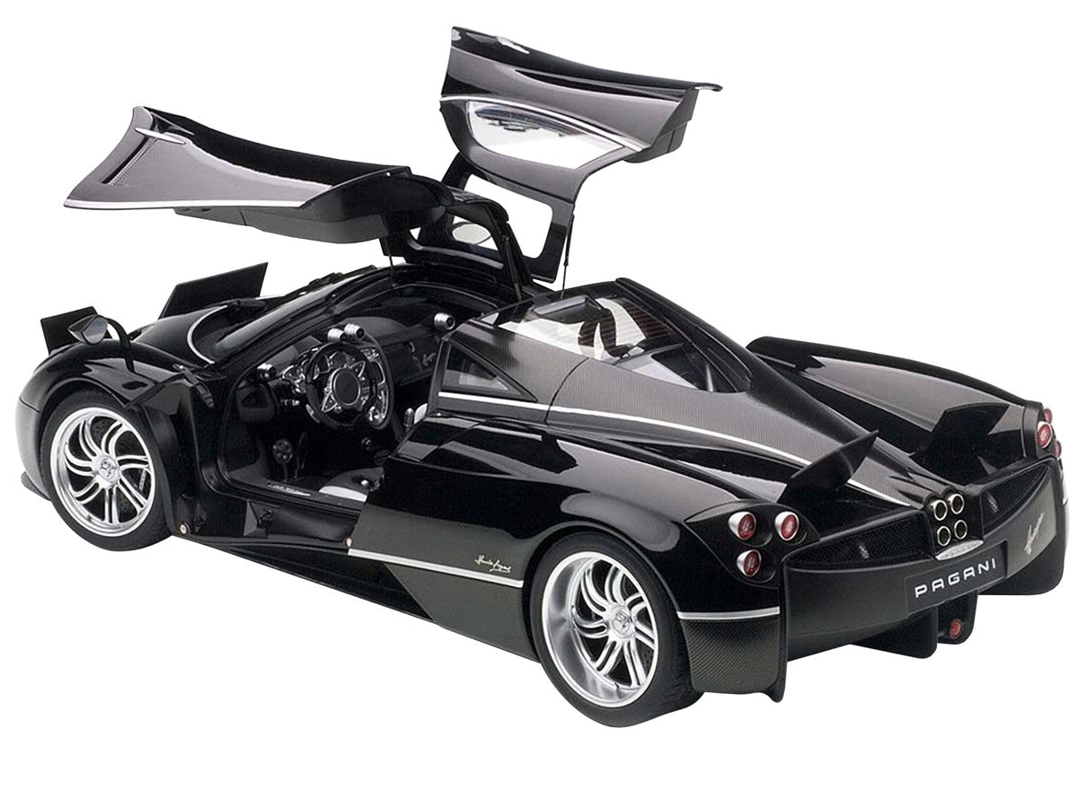 Pagani Huayra Gloss Black with Silver Stripes and Silver Wheels 1/12 Model Car by Autoart-1