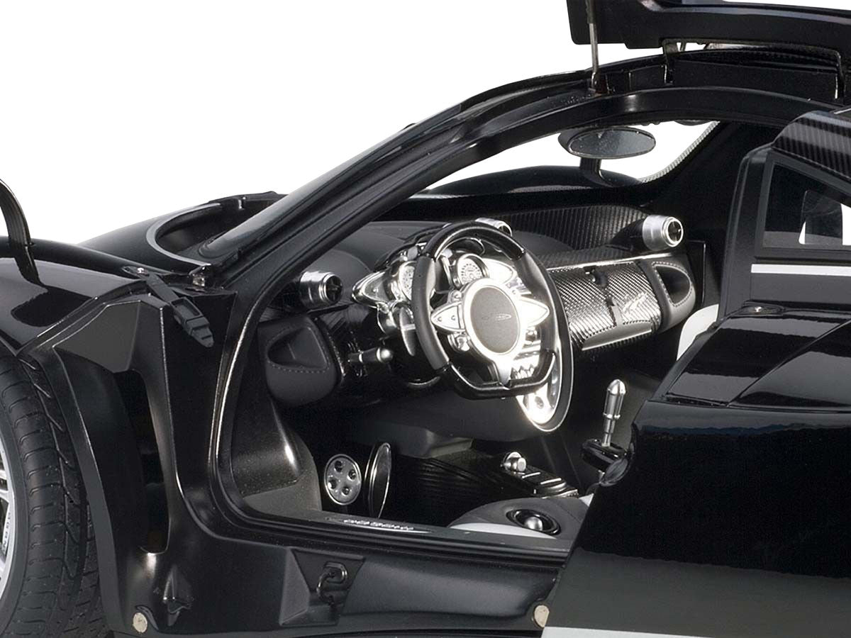 Pagani Huayra Gloss Black with Silver Stripes and Silver Wheels 1/12 Model Car by Autoart-2
