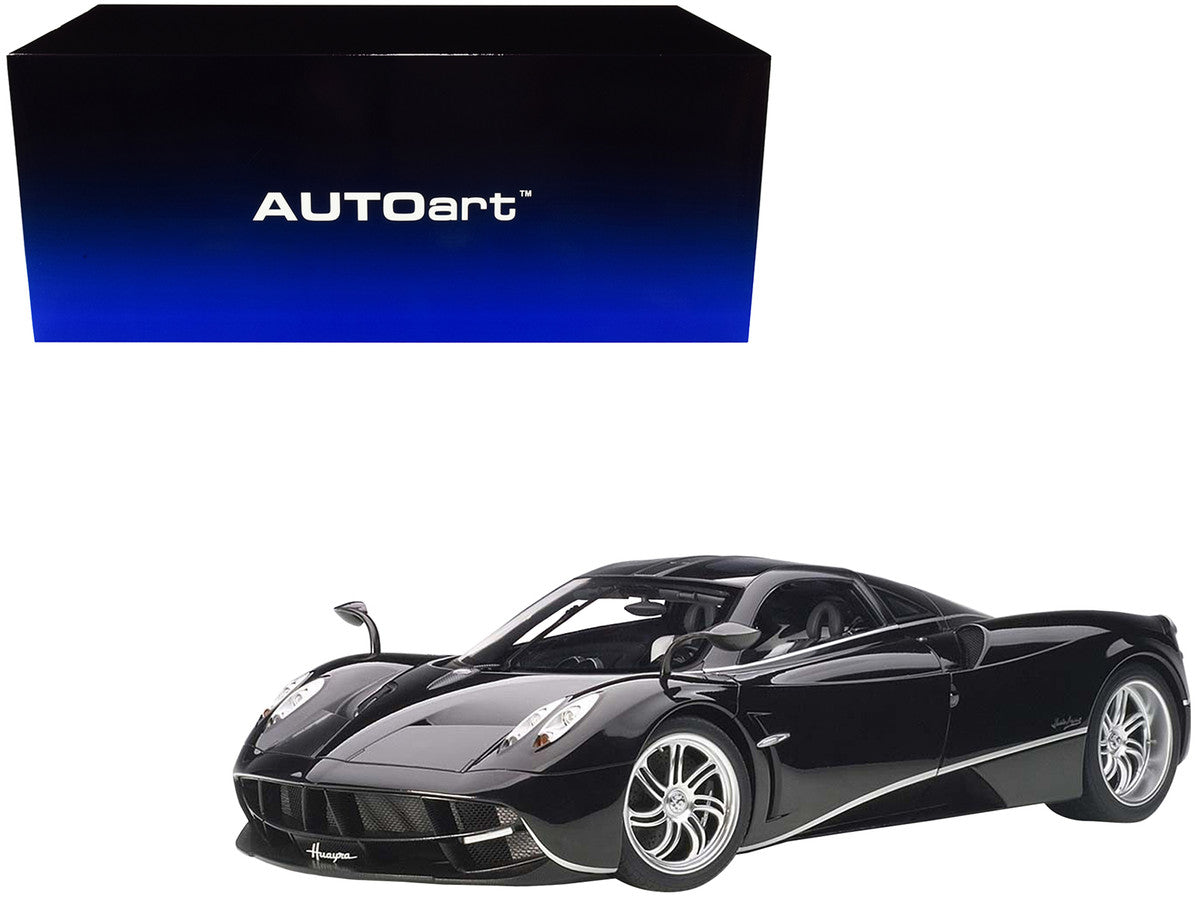 Pagani Huayra Gloss Black with Silver Stripes and Silver Wheels 1/12 Model Car by Autoart-0