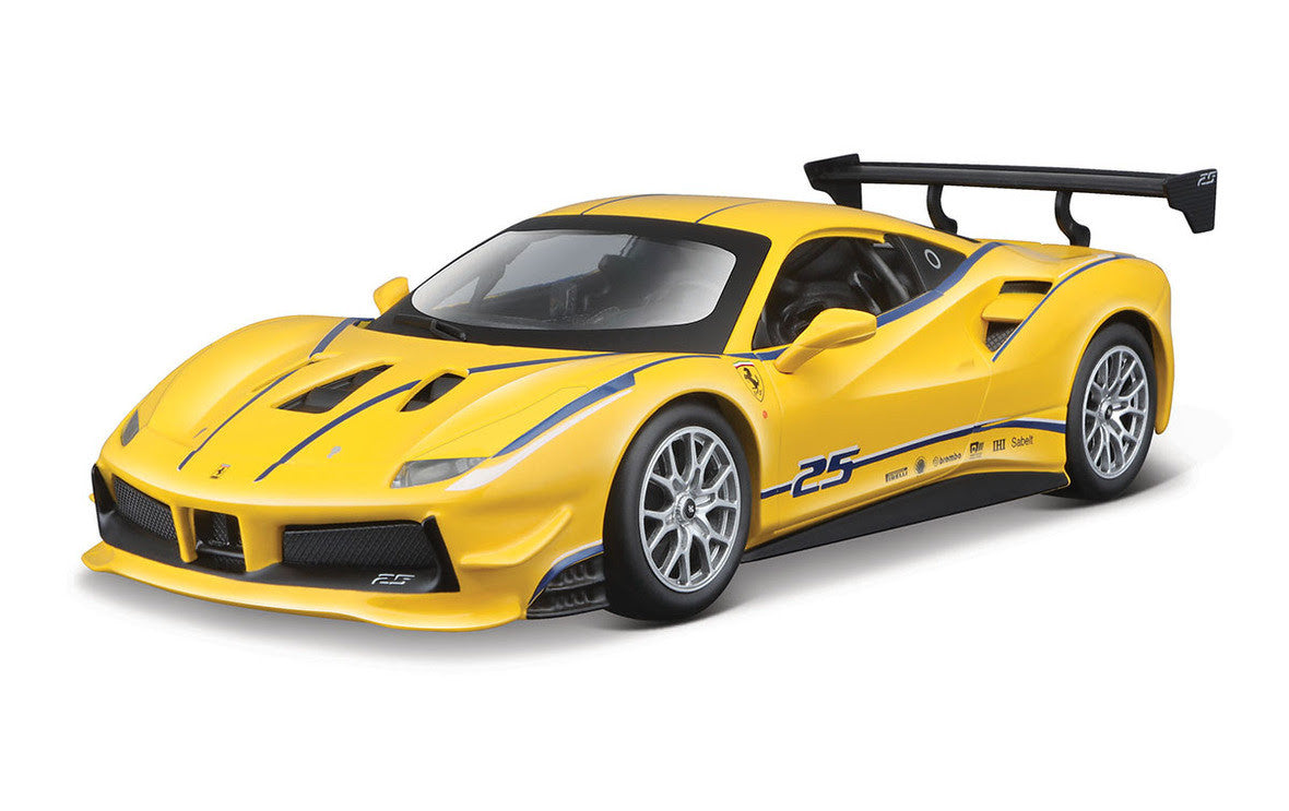 Ferrari 488 Challenge #25 Yellow with Blue Stripes "Ferrari Racing" 1/24 Diecast Model Car by Bburago-1