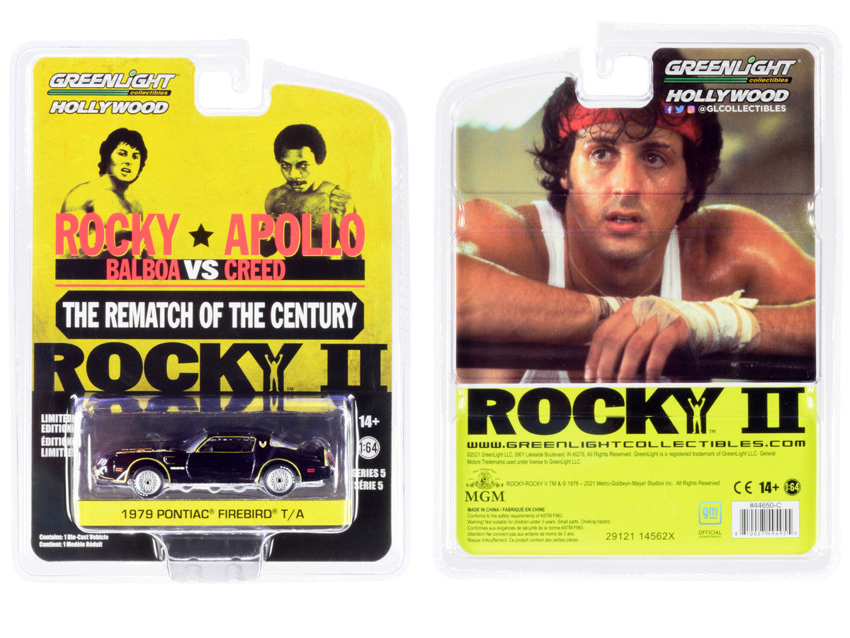 1979 Pontiac Firebird Trans Am T/A Black with Hood Bird "Rocky II" (1979) Movie "Hollywood Series" Release 5 1/64 Diecast Model Car by Greenlight